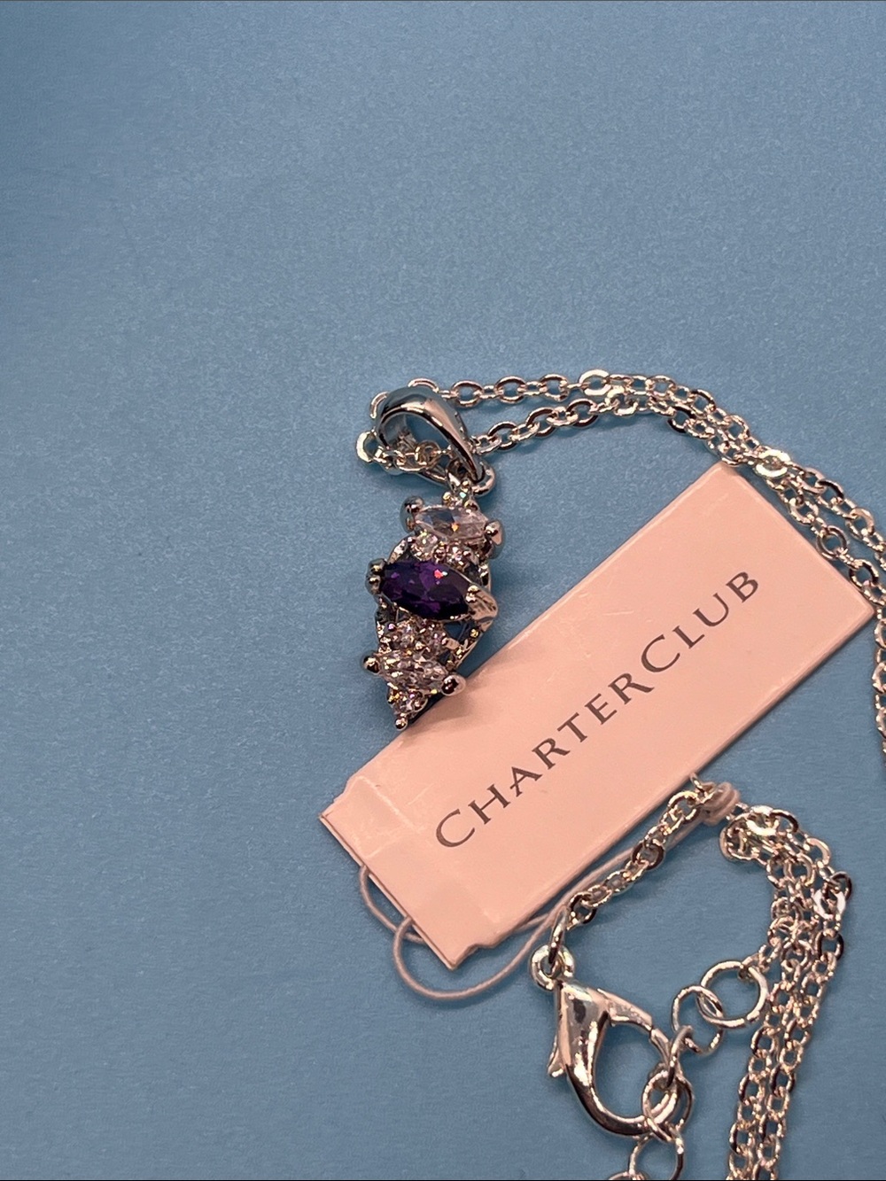 Charter Club Purple Crystal Pendant Necklace - Silver Chain